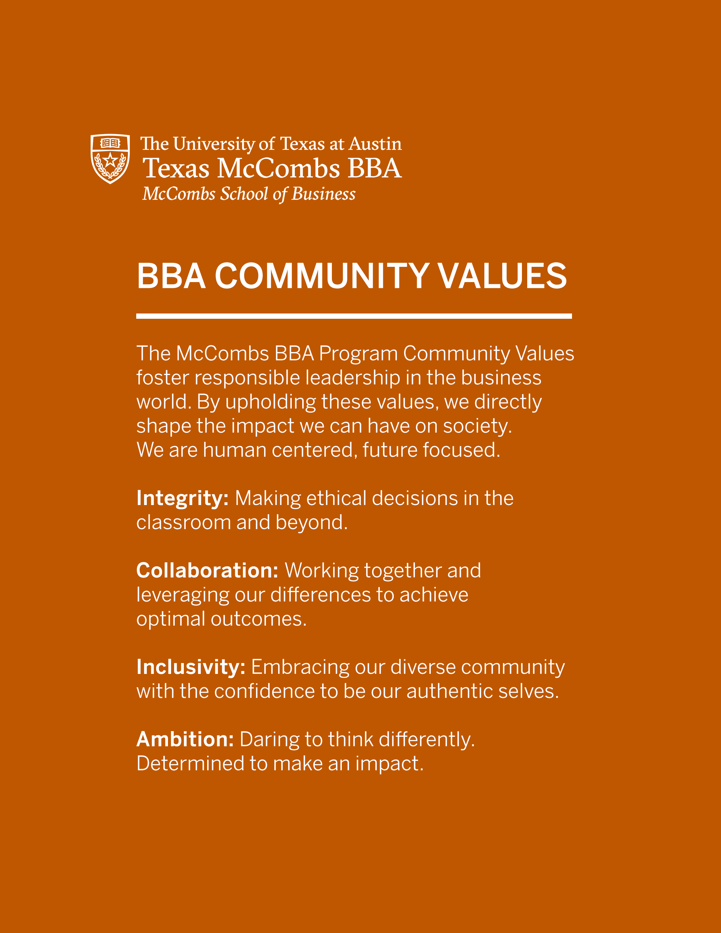 List of BBA Community Values